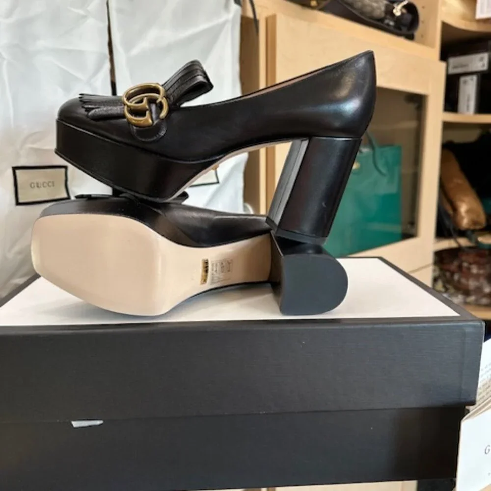 Gucci Double G Logo Size 36.5 Black Leather Pumps - Picture 6 of 6